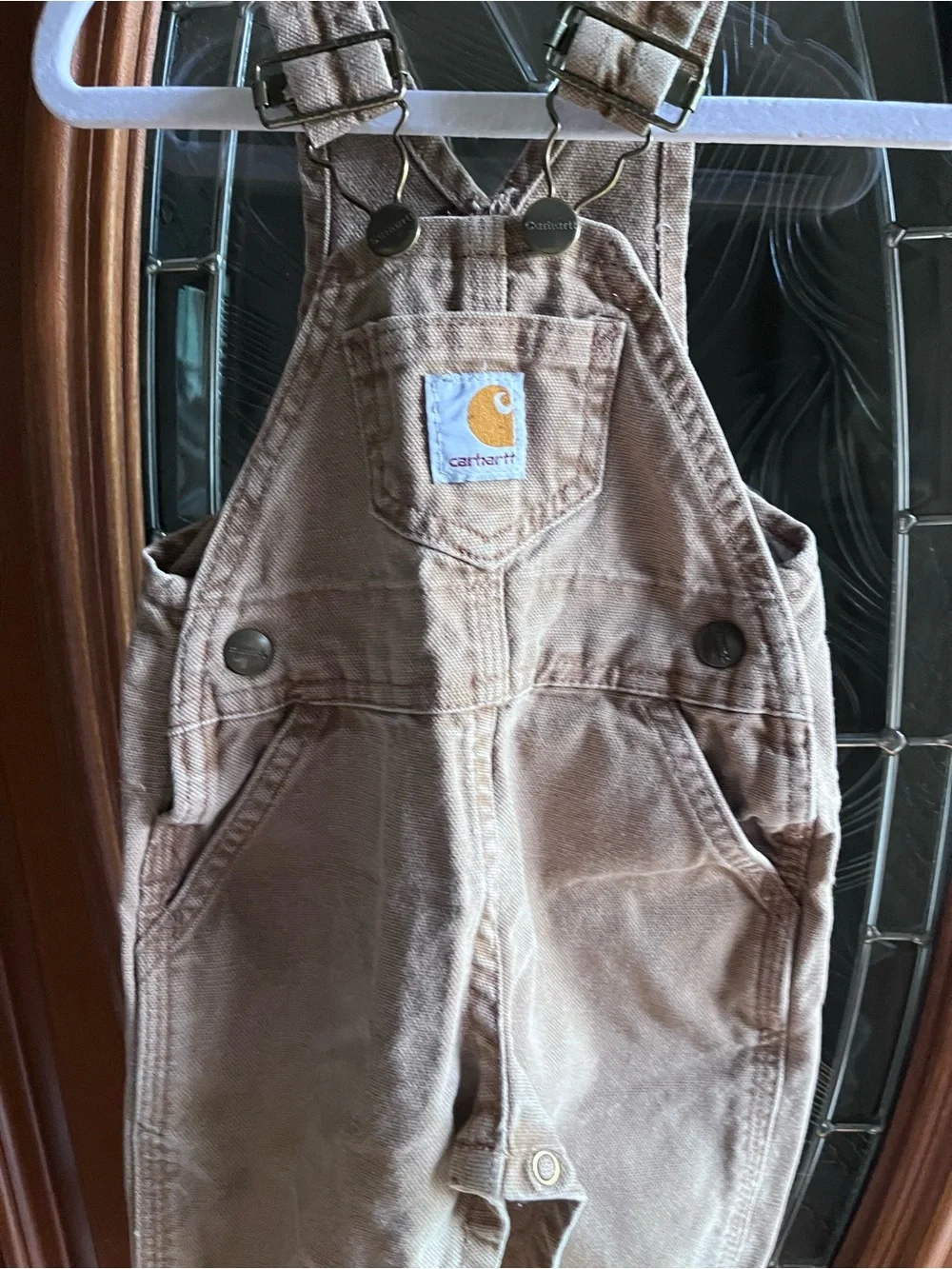 Carhartt Baby Brown Canvas Overalls with Front Patch Size 12 Months
